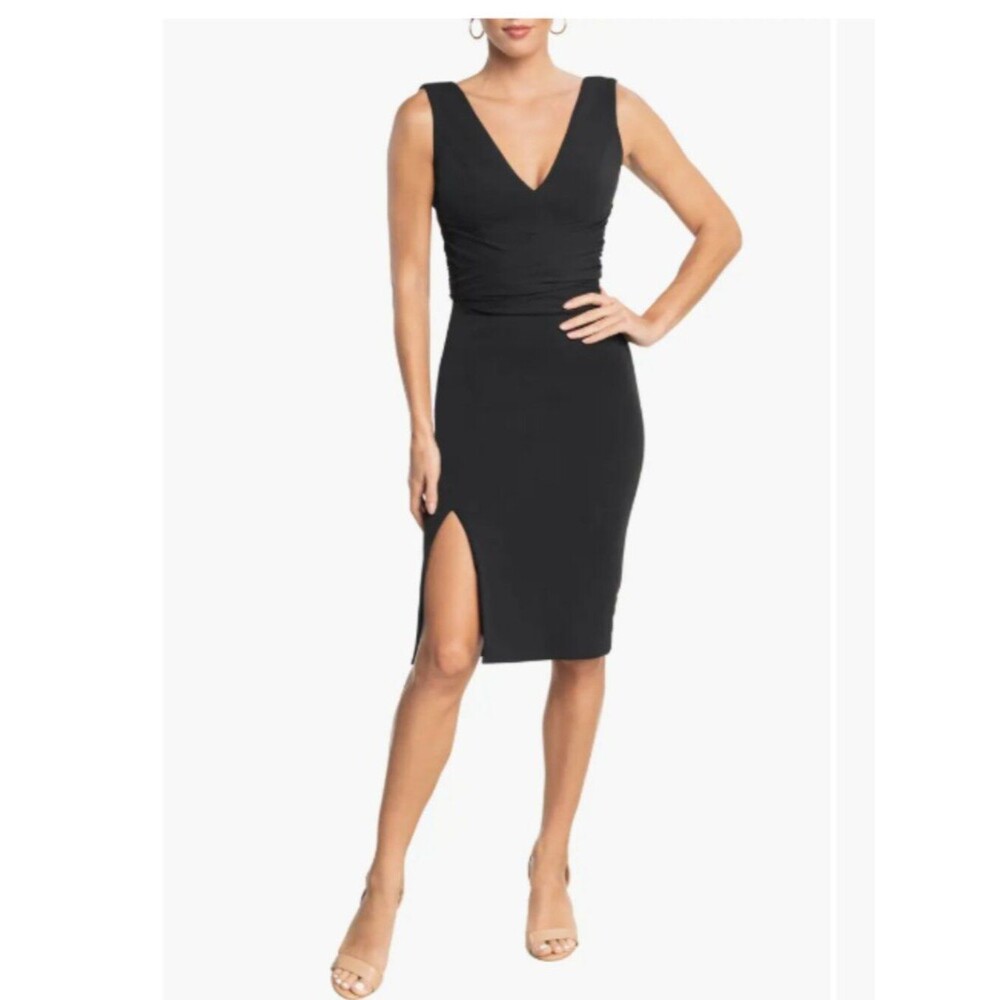 Dress the Population Alessia Tie Waist Crepe Midi Dress Black Small